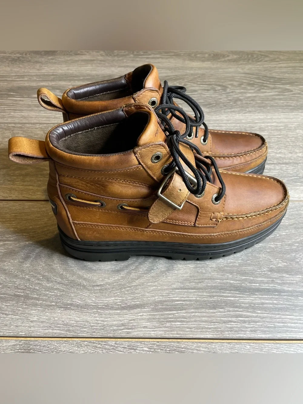 Vintage Polo Sport Ralph Lauren Leather Ankle Boots Buckle Strap Mens Size 9D